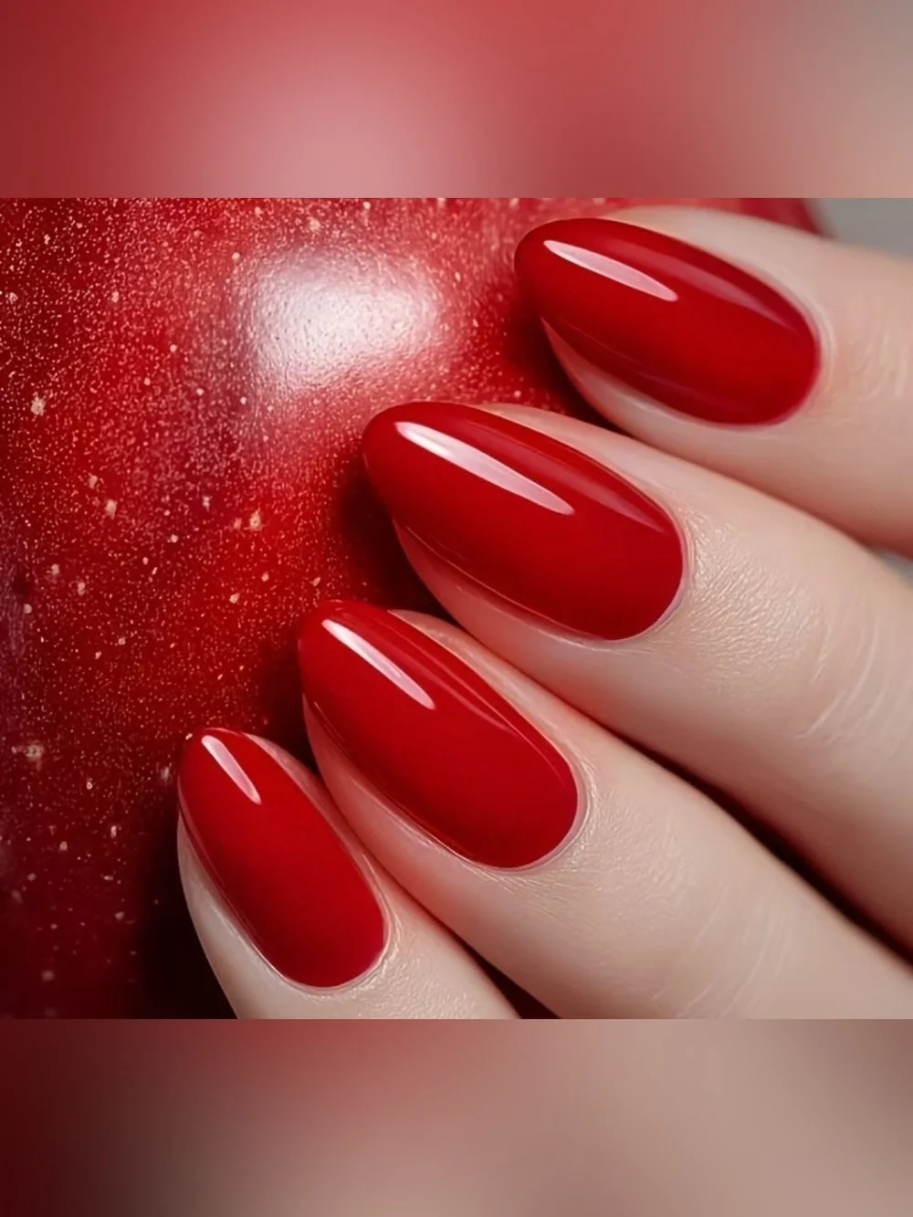 Classic Glossy Red Almond Nails
